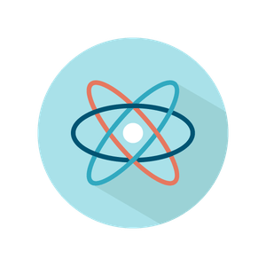 Rundes Symbol: ein Atommodell mit kreisenden Bahnen